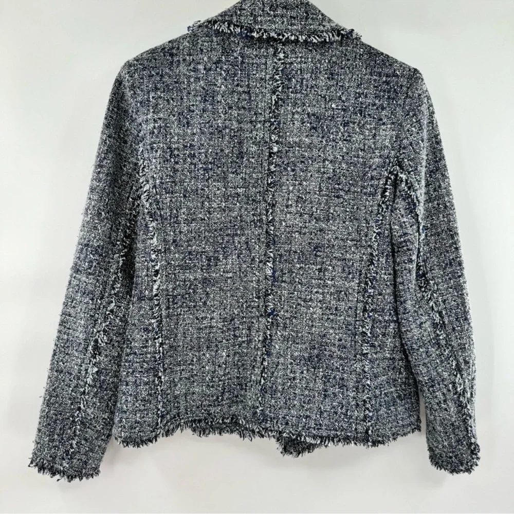 MICHAEL KORS Open-Front Frayed Trim Tweed Jacket grey size 12P suit separate